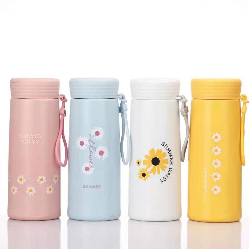 400ml Cartoon Daisy Pattern Custom Logo Glass Drinking Bottle Pink Blue Portable Water Bottle Cup for School Girls Kids Student – Glass Water Bottle and Water Bottle price