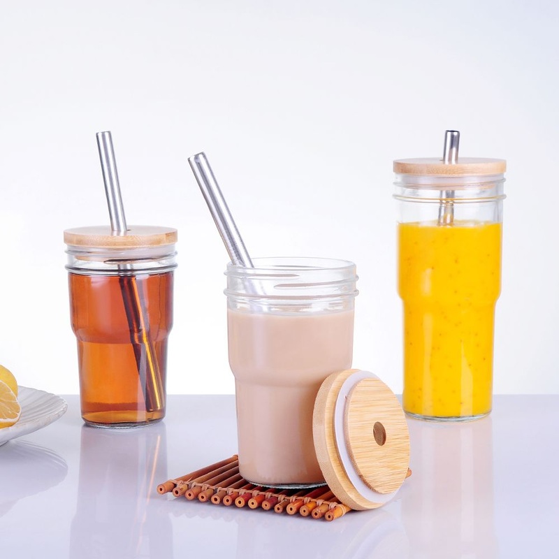 Reusable Wide Mouth Smoothie Milkshake Cups Bubble Boba Tea Cups with Lids and Straws Handle Mason Jars Glass Iced Coffee Cups – Glass Cup and Drinking Water Glass price