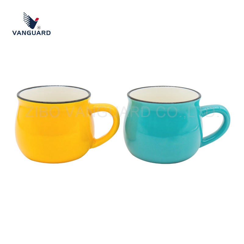 Small Round Coffee Cup Customized Latte Tea Cup 6oz Ceramic Drinking Cup with Colored Rim – Ceramic Drinking Cup and Latte Tea Cup price