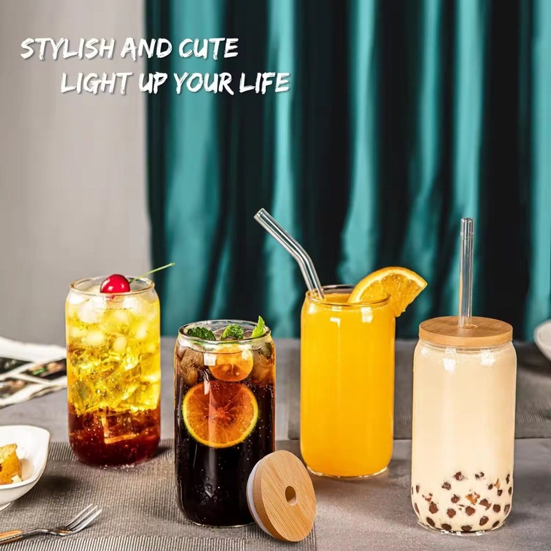 360ml 550ml Wholesale Hot Selling Borosilicate Glass Beer Can Cup with Bamboo Lid and Straw – Multicolor Cola Cup and Colorful Glass Water Cup price