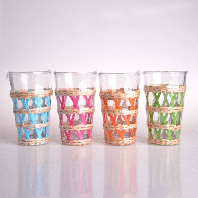 Custom Classic Style Handmade Wicker Rattan Coffee Mug Wrap Woven Glass Cup with Rattan Cup Holder – Borosilicate Glasses and Glass Drinking Cup price