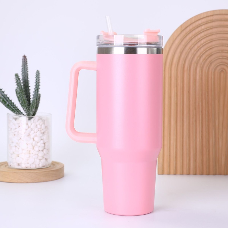 Double Wall 40 Oz Cup Reusable Sublimation 304 Stainless Steel Outdoor Travel Mug Thermos Pink Tumbler Water Bottle with Handle and Straw – Water Bottle and Stainless Steel Bottle price