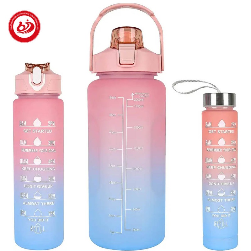 Motivational Water Bottle with Time Marker Half Gallon Bottle with Straw for Fitness Gym Outdoor Travel 3 PCS Set – Sports Water Bottle with Time Maker and BPA Free Water Bottle price