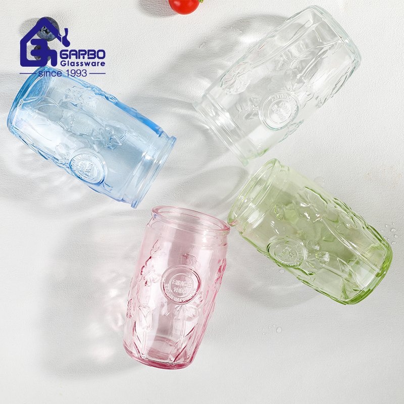 New Design 410ml Cheap Price Drinking Glass Tumbler Custom Spraying Color Juice Beverage Cup for Wholesale – 410ml Engraved Design Glass Cup and Spraying Color 14oz Glass Cup price