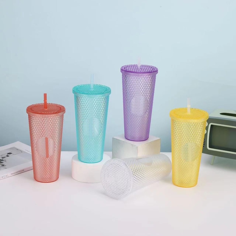 Popular Studded Tumbler Double Wall Plastic Matte Blue Purple Studded 24oz Tumbler Water Bottle with Straw – Water Bottle and Travel Bottle price