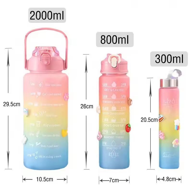 16oz 32oz 64oz Gym Sport 2 Liter and 900ml Bottle Set, Half Gallon Jug with Straw and Motivational, 3 in 1 PC Water Bottle – Plastic Water Bottle and Cheap Price Bottle price
