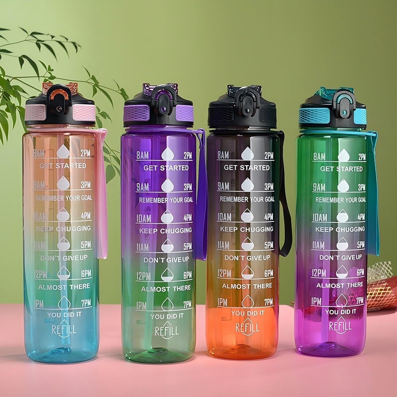 32oz Plastic Sport Gym Motivational Bottle Travel Cup Mug BPA Free Flip Top Cover Drink Water Bottle with Time Marker Straw Strainer – Water Bottle and Plastic Bottle price