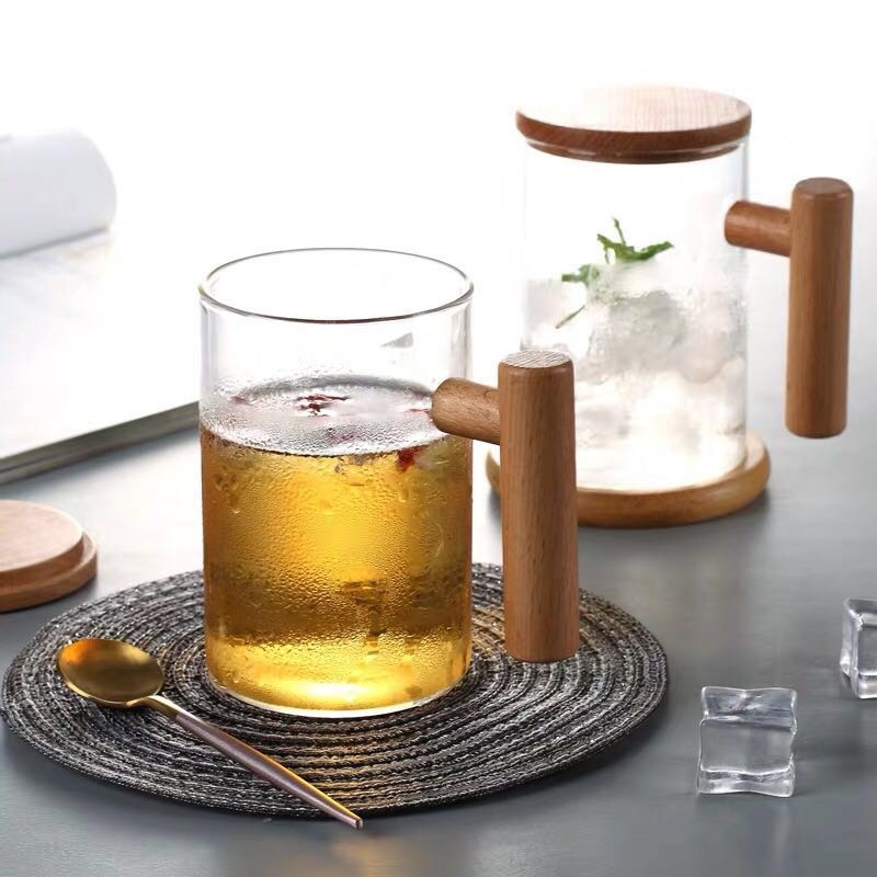 High Borosilicate Heat Resistant Wooden Handle Lid Tea Cup Large-Capacity Glass Cup Drink Water Cup – Glass Cup and Drink Water Cup price