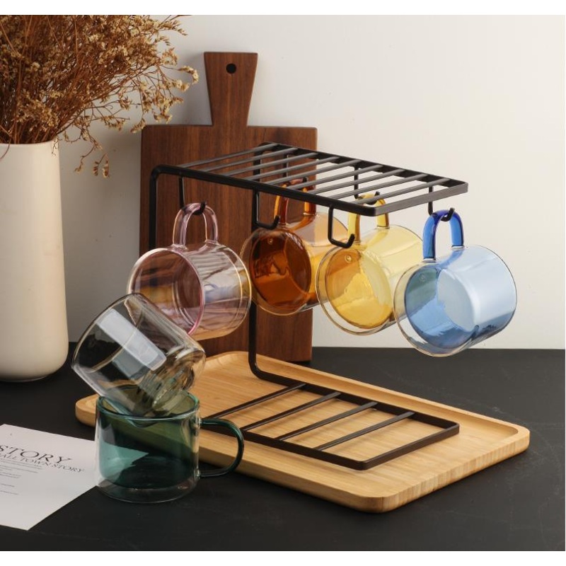 Pink, Blue, Green, Yellow Color Double Layer Glass Drinking Mugs Wholesale – Pink Glass Cup and Espresso Glasses price