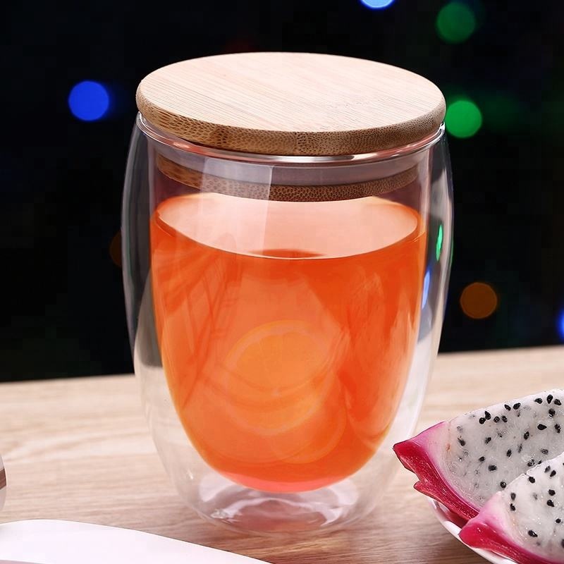 Customized 450ml Hand-Blown Handless Double Wall Glass Coffee Mugs with Bamboo Lid – Cup and Glass Cup price