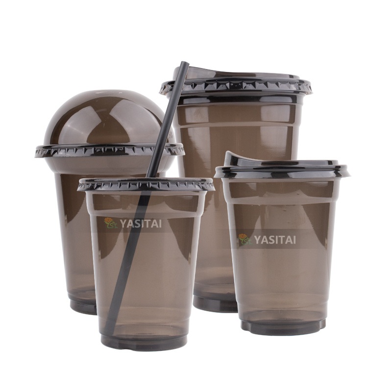 High Quality Pet Black Color Plastic Cup for Bubble Tea 360ml 500ml Disposable for Christmas – Plastic Cups for Juice and Plastic Cups for Beer price