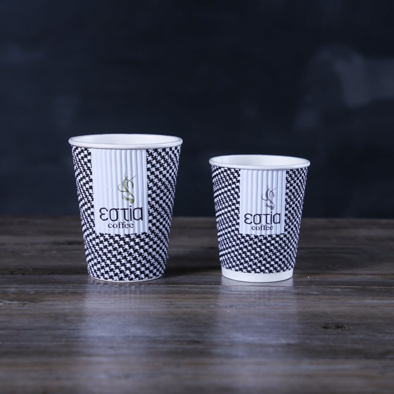 Logo Printed 8oz Double Wall Ripple Hot Cups – Paper Cup with Lid and Black Ripple Cup price