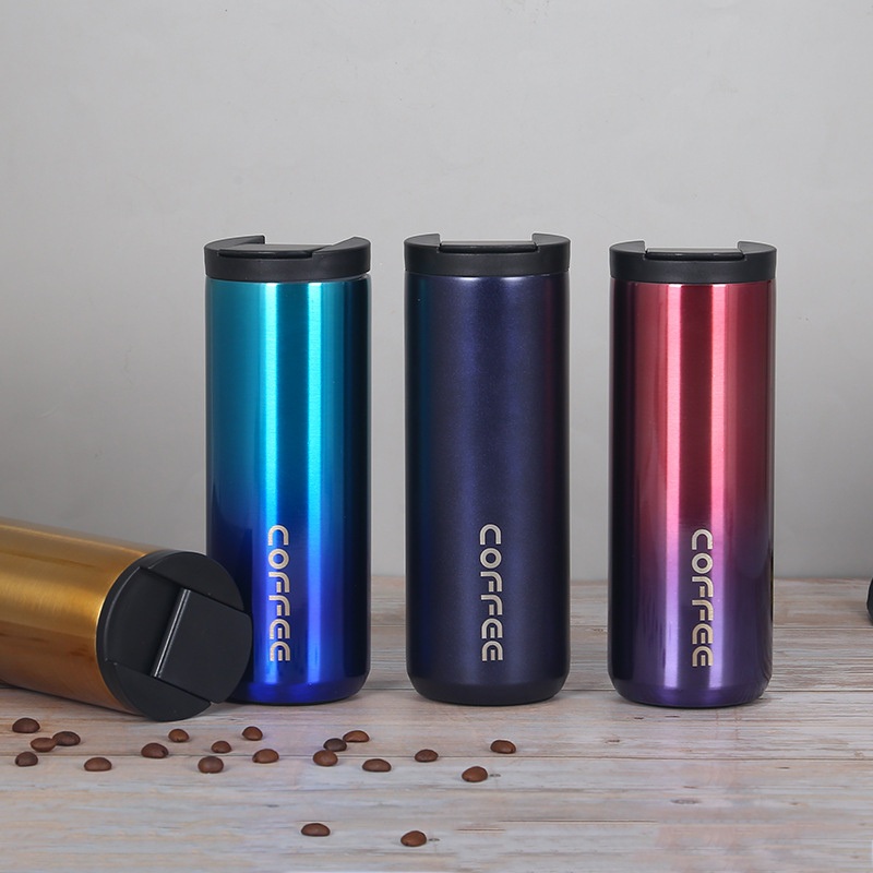 Outdoor Straight Stainless Steel Vacuum Flip Lid Gradient Color Coffee Bottle Car Cup – Double Wall Vacuum Insulated Bottle and Customtravel Stainless Steel Coffee Mug price