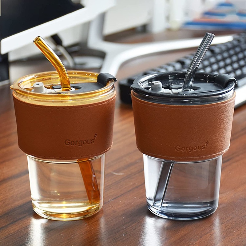 400ml 500ml Slub Cup Student Transparent Glass Cup Straw Cup Household High Color Glass Cup Coffee Cup Gift Cup with Lid – Cup and Slub Cup price
