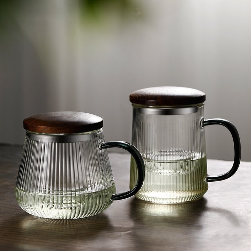 Classic Ripple Borosilicate Glass Cup with Wooden Lid for Boiling Hot Water Tea Separation with Glass Filter – Glass Teapot and Classic Ripple Glass Cup price