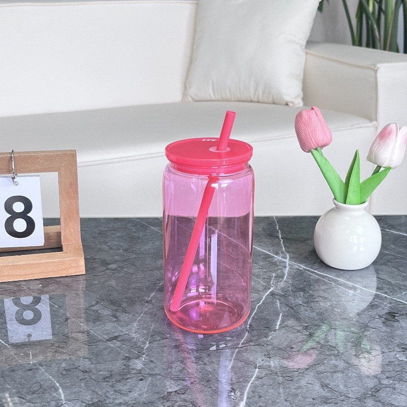 Clear Transparent Colored Jelly 16oz 20oz Plastic Acrylic Cans Soda Beer Can Cup with Colorful PP Lids – 16oz Clear Plastic Cup and 20oz Plastic Acrylic Can Cup price