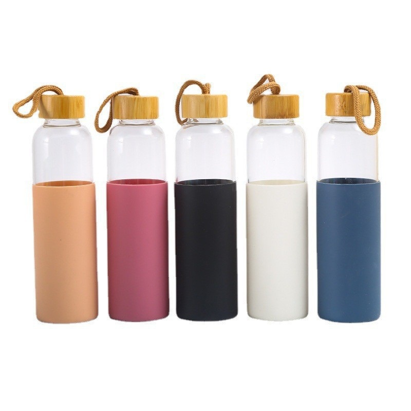 Custom 500ml Eco-Friendly Bamboo Lid Silicone Sleeve Durable Borosilicate Glass Water Bottle – Glass Water Bottle and High Borosilicate Bottle price