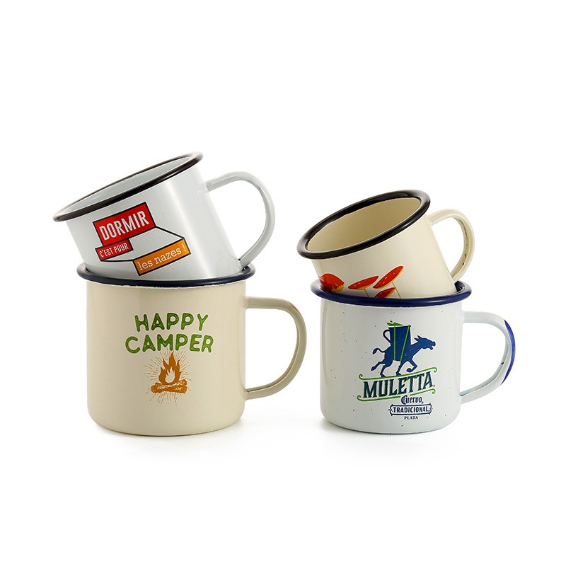 Everich High Quality New Design 250ml Logo Printing Custom Steel Enamel Camping Mug White Logo Printing Metal Enamel Cup – Classic Design and Durable Body price