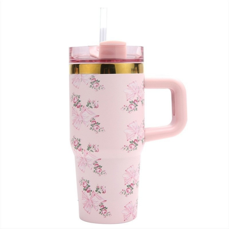 New Arrival Flower Pattern 14oz Floral Stainless Steel Tumbler with Straw Handle – Stainless Steel Tumbler and Tumbler with Straw price