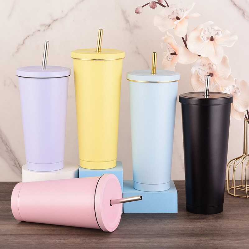 New Vacuum Flask Metal Cup Tumbler 500ml/750ml Stainless Steel Insulated Mug with Lid and Straw – Stainless Steel Mug and Metal Cup Tumbler price