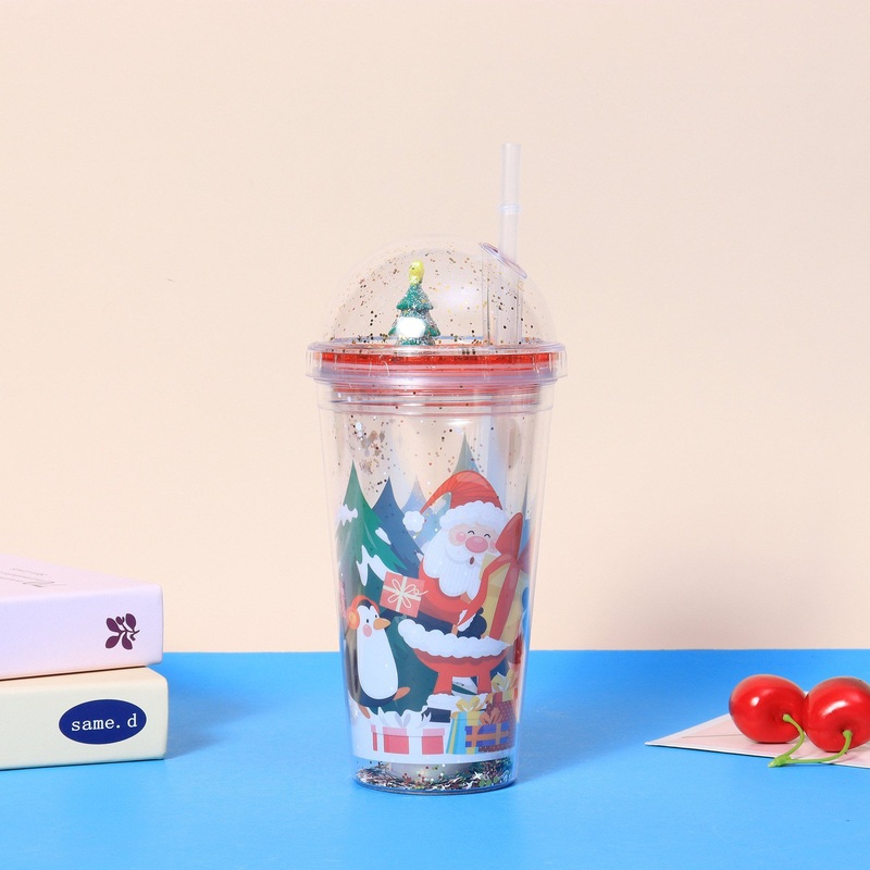 Wholesale Reusable Cute Cartoon Design Double Wall Plastic Drinking Glitter Tumbler Cup Snow Globe Tumbler with Straw – Sport Water Bottle and Drinking Bottle price