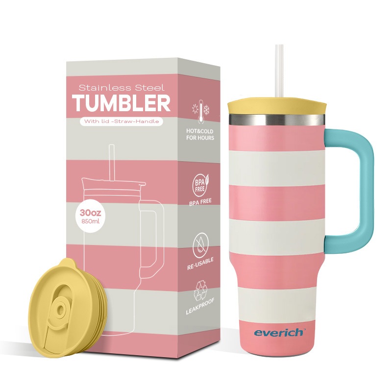 30oz Cup Holder Fittting Double Wall 18/8 Stainless Steel Vacuum Insulated Customized Durable Thermal Handle Tumbler with Customized Logo, Lid, Straw for Travel – Stainless Steel Water Bottle and Sports Bottle price