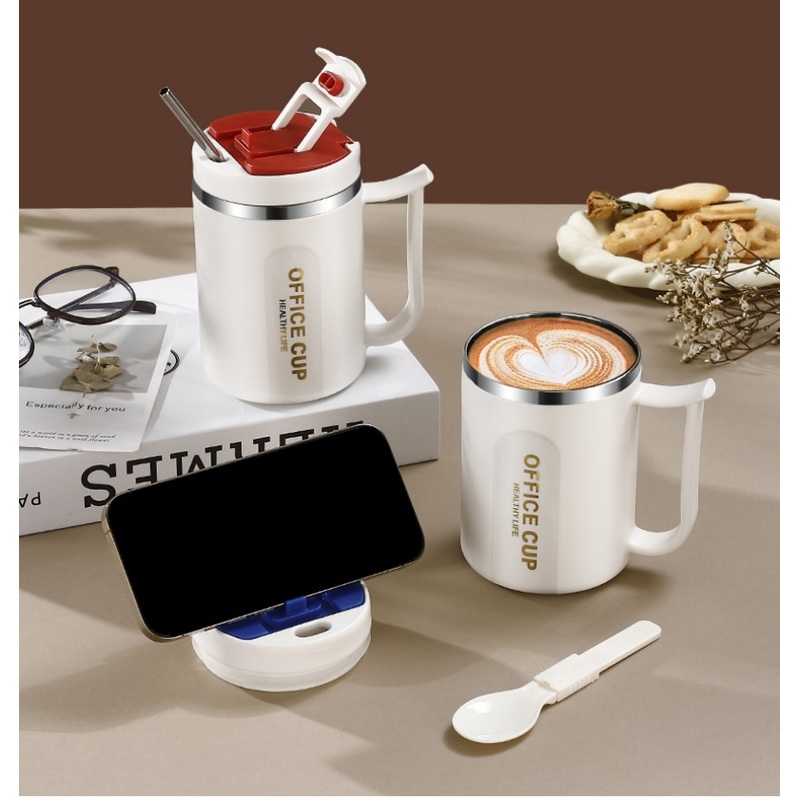 500ml Stainless Steel Coffee Mug Doublewall Anti-Scald Cups Drinking Cups Official Water Cups Travel Coffee Mug with Straw and Spoon – Stainless Steel Coffee Mug and Official Water Cups price