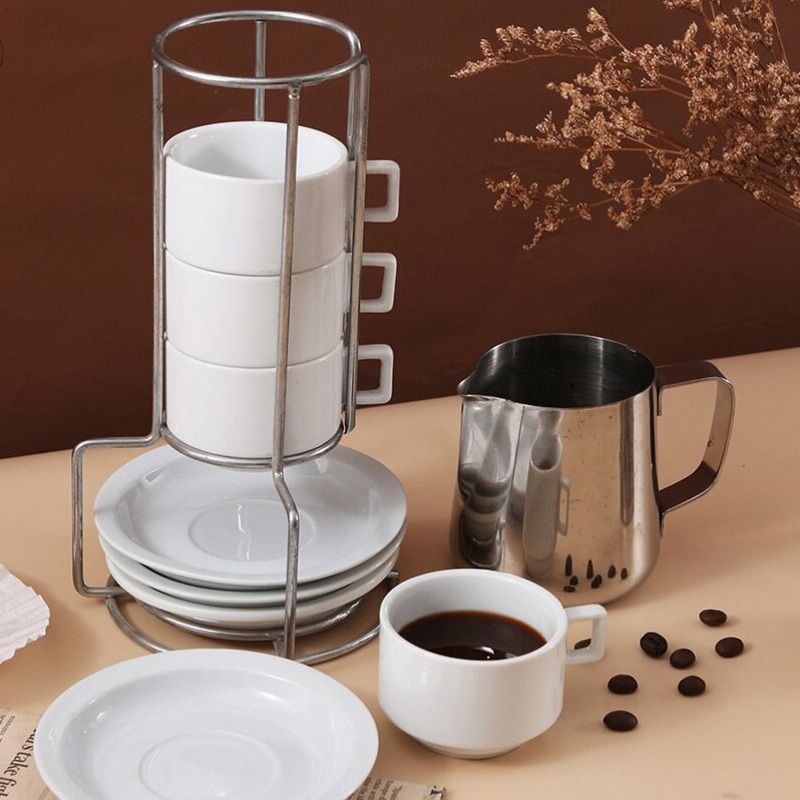Porcelain Stackable Coffee Mugs Espresso Cup Set with Saucers and Metal Stand – Mug and Coffee Cup price