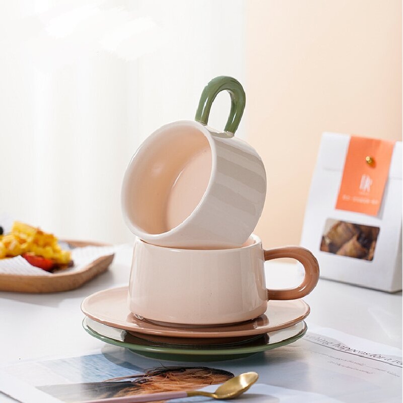 Vintage Ceramic Coffee Cup with Saucer Set for Latte Tea Milk – Mug and Coffee Cup price
