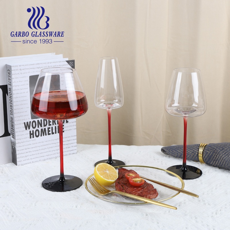 Wholesale Goblet with Red Stem Large Volume 450ml Clear Goblet Wine Drinking Glass with Spraying Red Color on Base for Birthday Party Bar and Banquet – Glass Cup and Glass Tumbler price