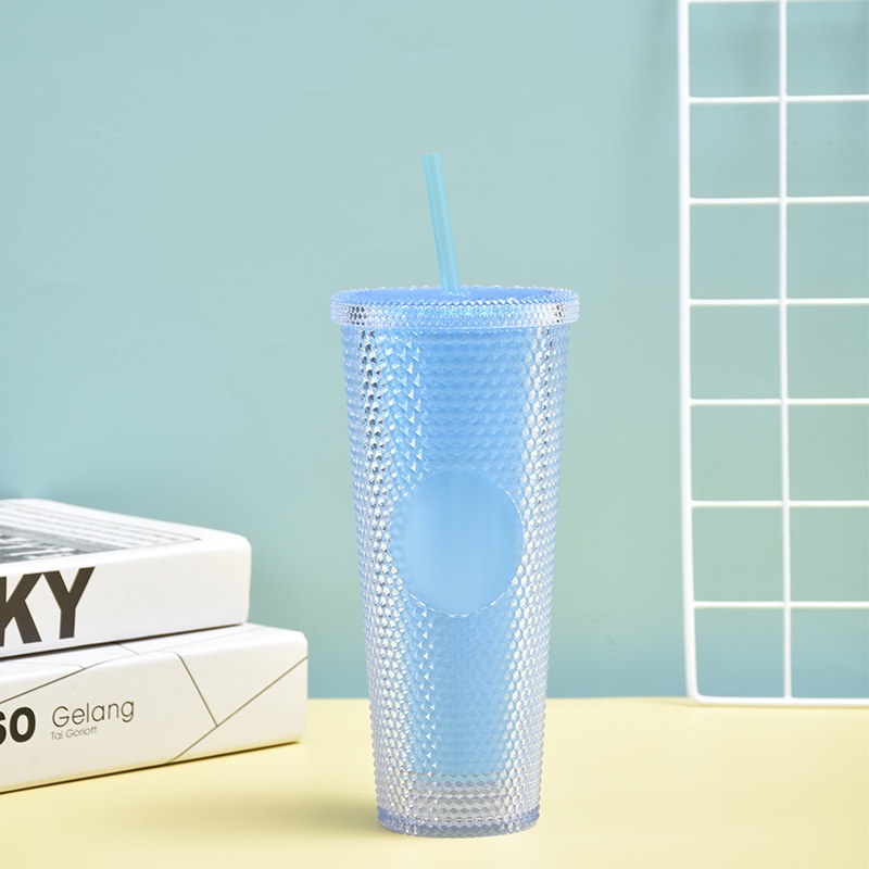 24oz Matte Black Plastic Coffee Tumbler Cup Double Wall Plastic Inlaid Rivet Cup with Lid and Straw – Water Bottle and Thermos price