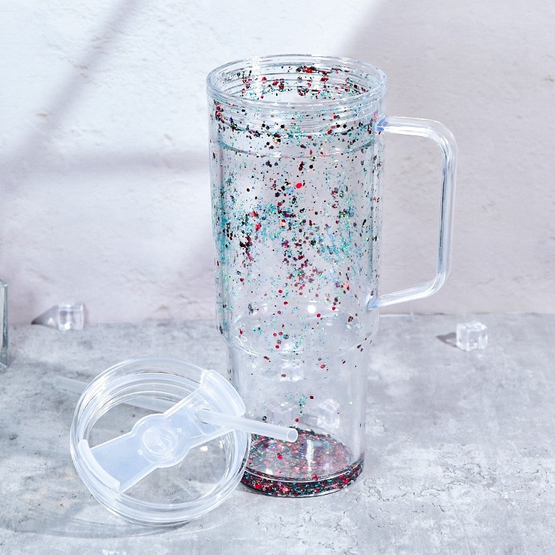 40oz Plastic Tumbler Iced Coffee Mug Silicone Stopper Snow Globe Glitter Cup Double Wall Acrylic Mugs – Iced Coffee Mug and 40oz Mug price