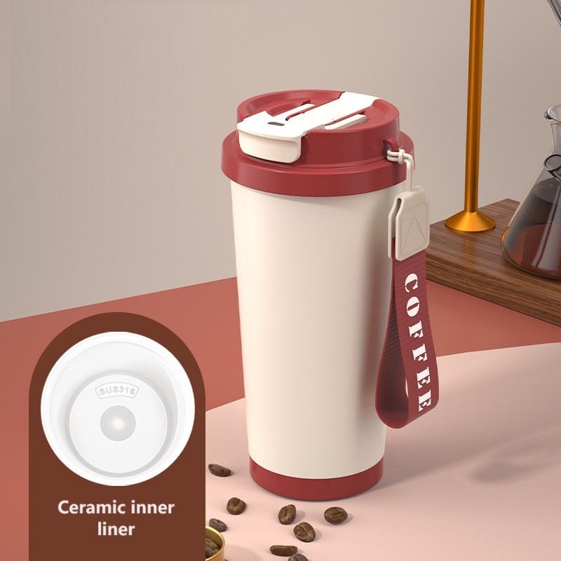 Customized Logo 500ml Insulated Vacuum Cup with Stainless Steel or Ceramic Inner Layer Travel Coffee Mug with Handle Strap – Water Bottle and Thermos price