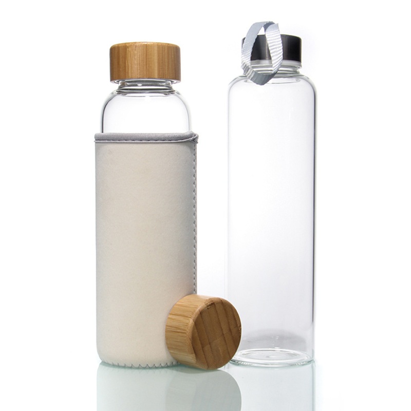 Eco Friendly Custom Logo High Borosilicate Glass 500-600ml Bamboo Glass Water Bottle with Wooden Lid – Glass Water Bottle and Borosilicate Glass Water Bottle price