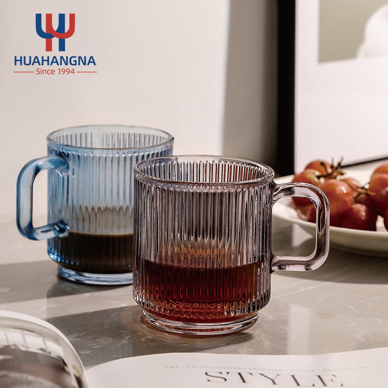 Tazas De Caf De Vidrio 12 Oz Classic Ripple Coffee Cups Glassware Set Latte Cappuccino Ribbed Colored Glass Coffee Mugs with Handle for Restaurant – Coffee Mugs and Glass Mugs price