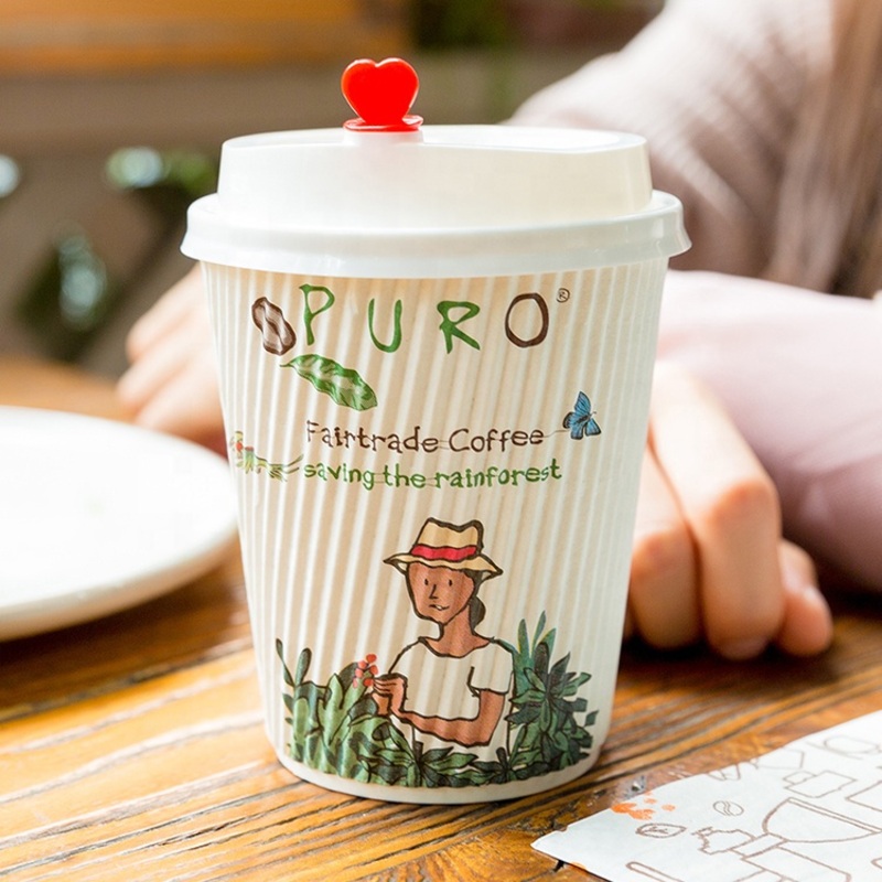 Wholesale Clean Leak-Poof High-End Insulated Ripple Wall Wrapped Paper Cup with Lids – Paper Cups and Ripple Paper Cup price