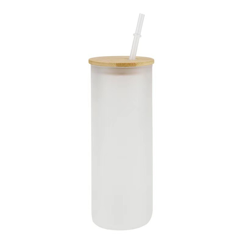 25oz Skinny Sublimation Tumbler Frosted Transparent Glasses Cups Tumbler with Bamboo Lid – Glass Coffee Mug and Skinny Transparent Glasses Cups price