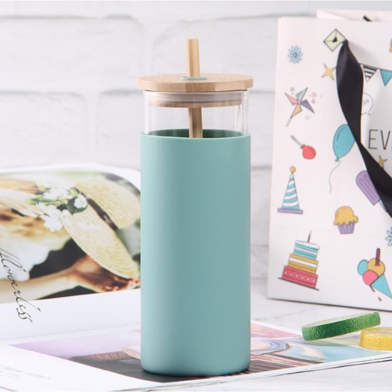 480ml Glass Water Bottle Manufacturers with Bamboo Li and BPA Free Silicone Protective Sleeve – Bottle and Glass Botlle price