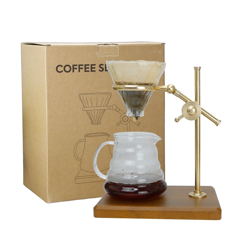 Adjustable Golden Color Holder and Walnut Simulation Suffice Borosilicate Glass Coffee Making Set – Coffee Pot and Golden Color Holder Pot price