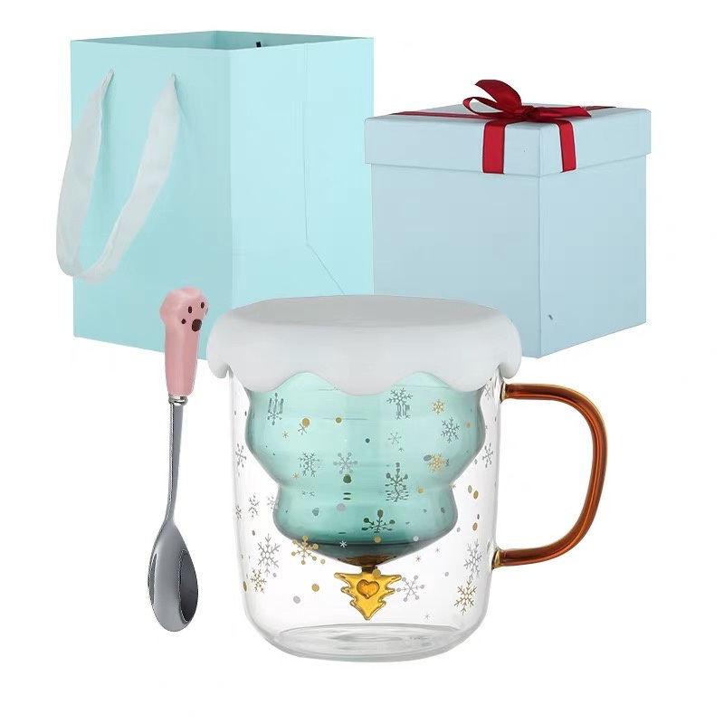Christmas Solid Green Pink Heat Resistant High Borosilicate Double Wall Glass Coffee Mug Cup with Snow Shape Silicone Lid – Glassware and Mug price