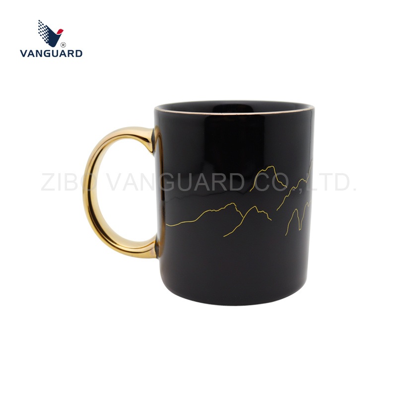 Customized Ceramic Coffee Mug 12oz Color Changing Ceramic Mug Black Magic Cup with Gold Handle – Magic Cup with Gold Handle and Color Changing Ceramic Mug price