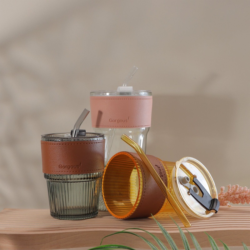 Glass Drinking Cups Tea Juice Coffee Mug Water Bottle with Skidproof Skin – Glass Cup with Straw and Glass Bottles for Juice price