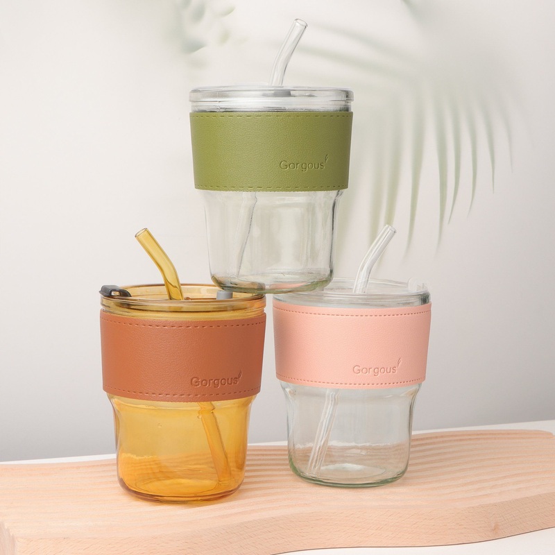 Glass Leather Cover Water Cup Bamboo Knot Cup Juice Drink Gift Cup – Glass Cup with Straw and Glass Bottles for Juice price