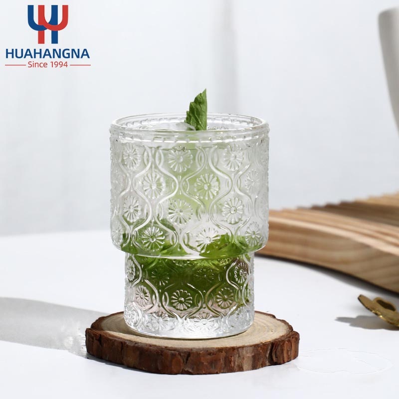 Ins Nordic Style Vintage Embossed Gold Rim Glass Cup Round Sunflower Water Cup Milk Tea Shop Juice Cup – Drinking Glass and Water Glass price