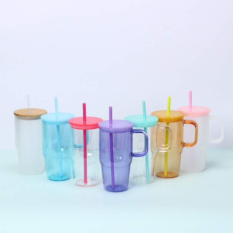 Stocked Custom Logo 20oz Libby Colored Glass Beer Can Drinking Glass Tumbler with Handle Lid and Straw – Glass Beer Can Tumbler with Handle and 20oz Glass Tumbler with Handle and Lid price