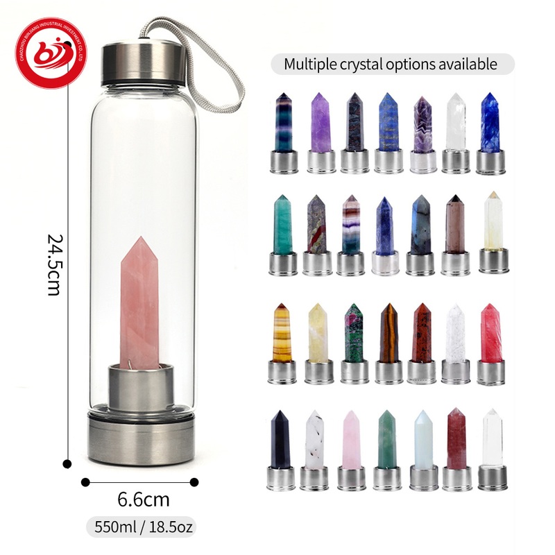 Wholesale Gemstone Custom Durable Glass Stainless Steel Bamboo Crystal Energy Water Bottle with Quartz – Glass Bottle and Water Bottle price