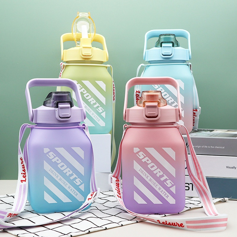 1.5L Plastic Portable Square Gradient Sports Outdoor Gym Fitness Bouncing Lid Water Bottle with Rope Handle – Sports Water Bottle and Tumbler price