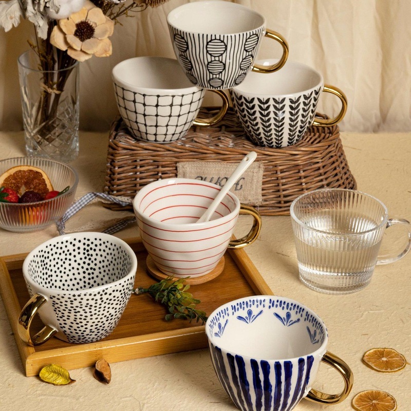 Artisan Ceramic Coffee Mug Set, Stylish Black and White Patterns with Gold Handle – Artisan Coffee Mug and Coffee Mug Set price