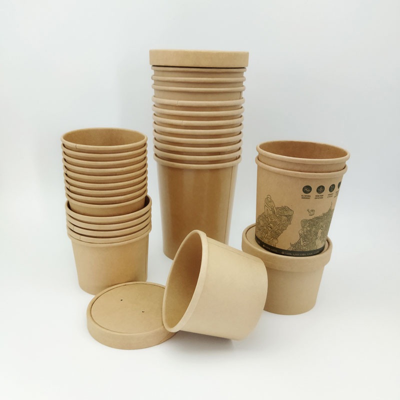 Brown Takeaway Biodegradable Hot Soup Bowls 8-32oz Disposable Kraft Paper Soup Cup – Paper Soup Cup and Soup Cup price
