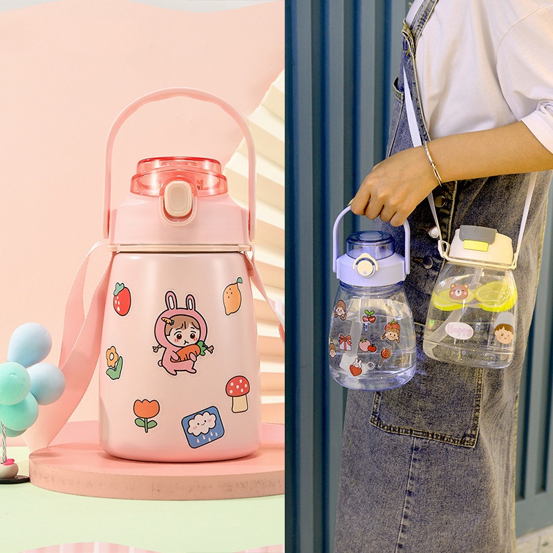 New Arrive Stainless Steel Kids Drinking Bottle Lovely Children Water Bottles with Handle and Straw – Water Bottle Kids and Kawaii Water Bottle price